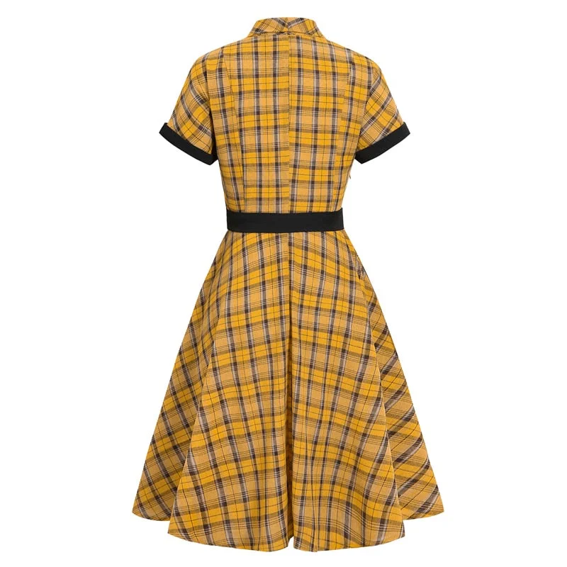 BerriesJam - 2024 Plaid Button Up High Waist Belted A Line Elegant Dress From Casual To Classy