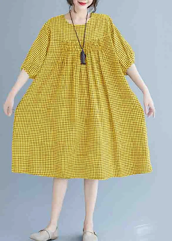 French o neck lantern sleeve clothes For Women pattern yellow Dresses summer Y2K Nostalgic Fashion Look