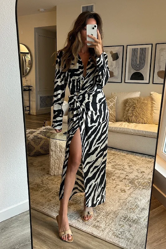 Renna Zebra Long Sleeve Wrap Midi Dress Best Sellers