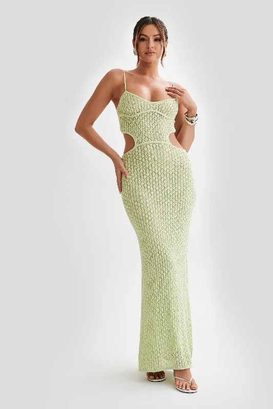 Nerida Knit Cut Out Maxi Dress - Seafoam Green Colorful Clothing