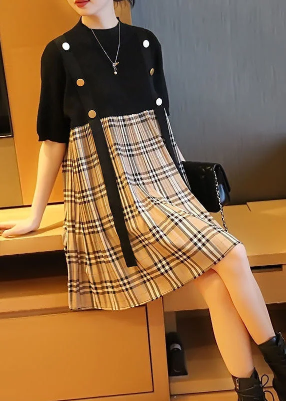 Black Patchwork Knit Fake Two Piece Dress Oversized Plaid Summer Wardrobe Essentials