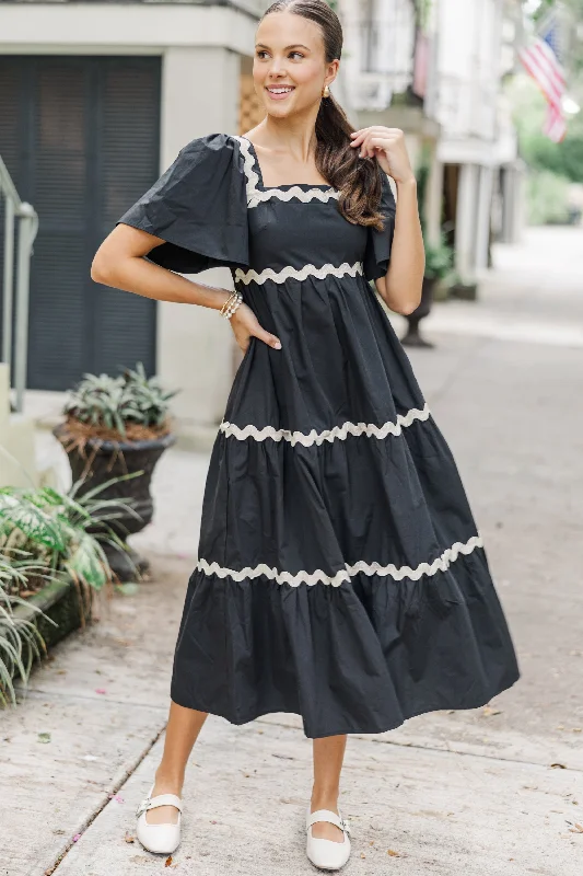 Better Than You Know Black Rickrack Midi Dress Limited Time Offer