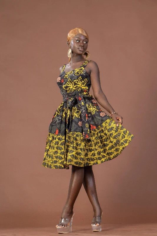 Bella Ankara Sleeveless Midi Dress | Yellow and Brown African Print Premium Quality Garments