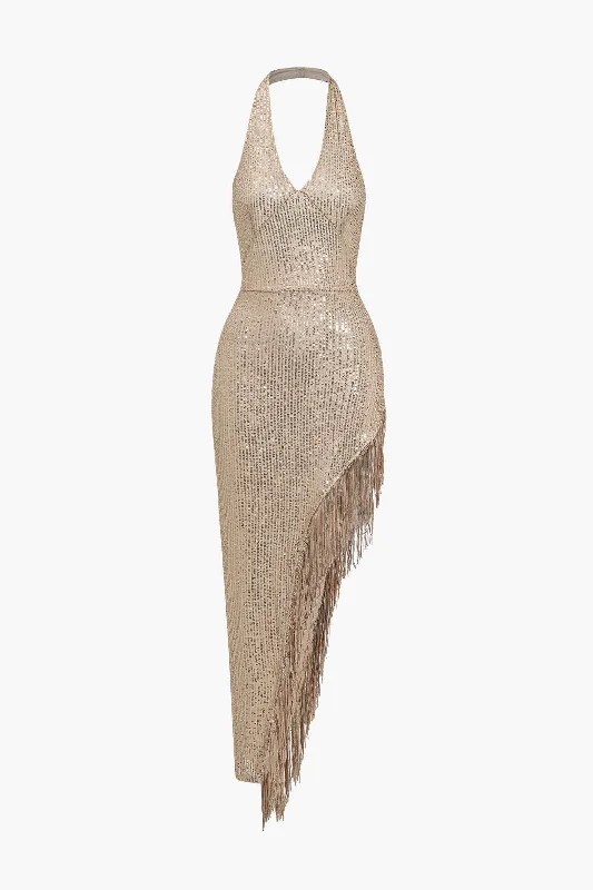 Backless Fringe Sequin Midi Dress Your Timeless Wardrobe Awaits