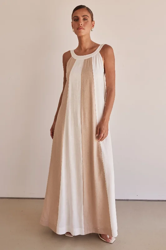 Delphine Maxi Dress (Beige) Unbeatable Prices