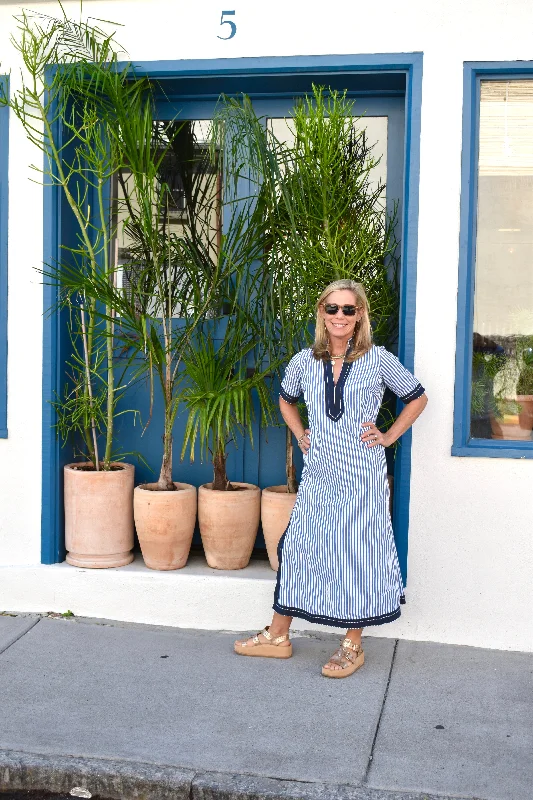 Linann Midi Dress Short Sleeve Royal Stripe with Navy Flash Sale Starts