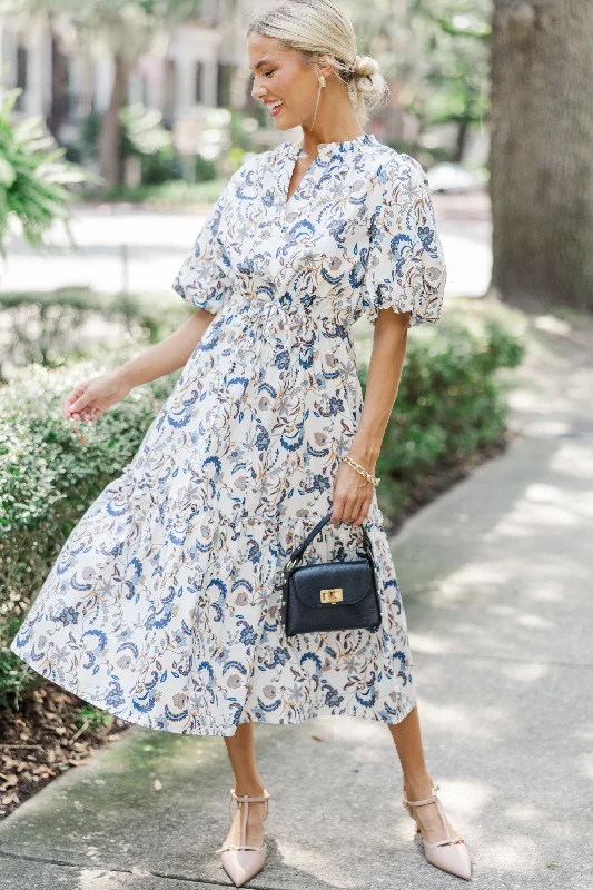 It's A Match Off White Floral Midi Dress Exclusive Sale