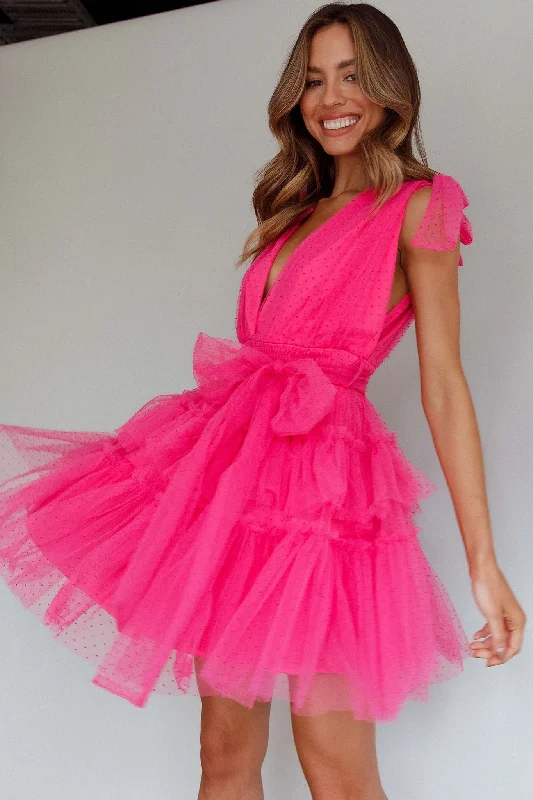 Lyra Spotted Tulle Mini Dress Hot Pink Evening Elegance