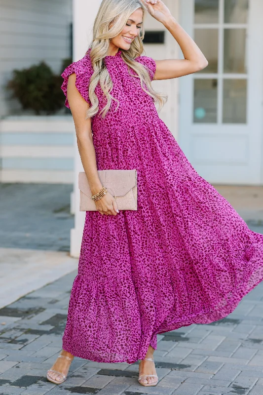 Check You Out Magenta Purple Leopard Mid Dress Bold Silhouette