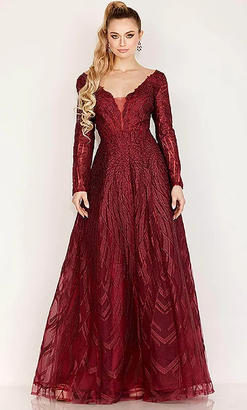 Cecilia Couture 191 - Long Sleeve Jacquard A-line Gown Summer Splash Sale