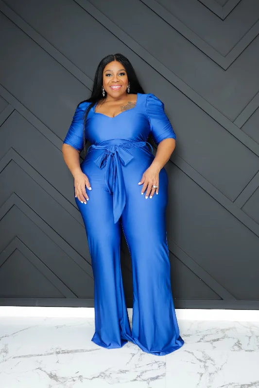 Royal Blue Tori Flare Jumpsuit Feminine Allure