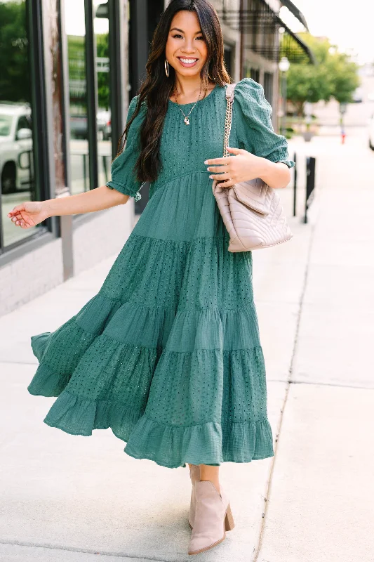 Making Moves Spruce Green Eyelet Midi Dress Break Fashion Norms