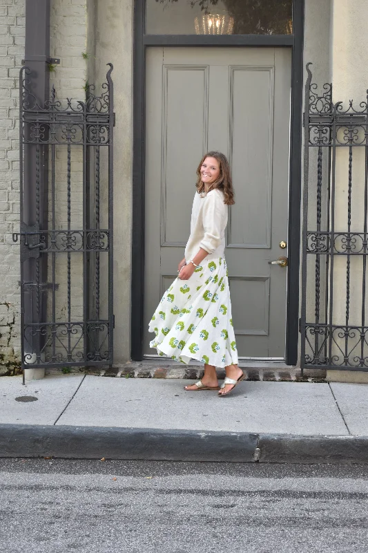 Fiona Midi Skirt Apple Green Floral Final Sale Massive Savings