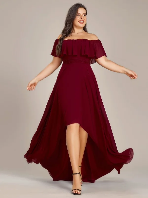 Plus Size Flowy Chiffon High-Low Off The Shoulder Bridesmaid Dress Hot Picks