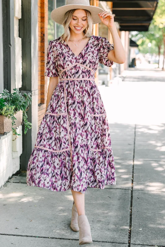 It's Time Purple Abstract Midi Dress Modern Romance