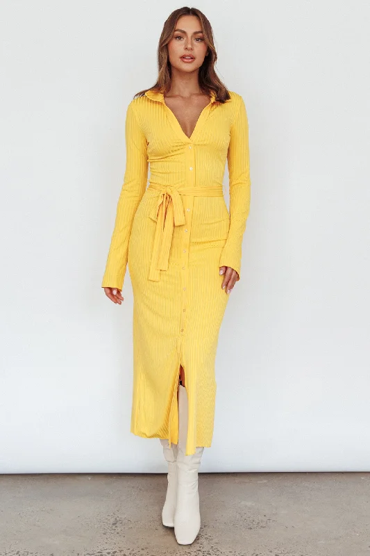 Eastcoast Collared Placket Midi Dress Yellow Exclusive Sale