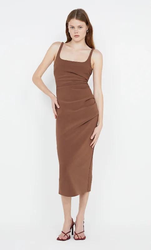 KARINA TUCK MIDI DRESS - CHOCOLATE Alluring Design