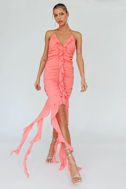 Get Obsessed Ruffle Trim Mini Dress Guava Limited Time Special Offer