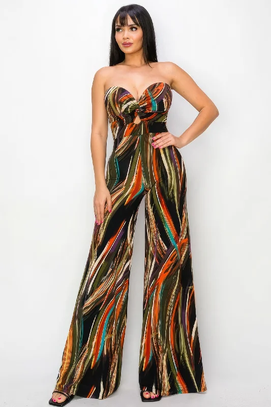 Allover Print Twist Front Wide Leg Jumpsuit Discounts On Casual Weekend Styles