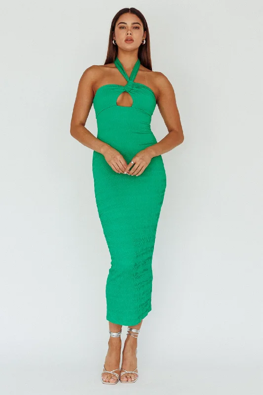 Mari Halterneck Midi Dress Green Special Offer