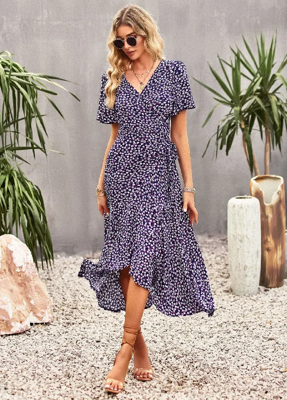 Joanna Floral Print A-line Split Summer Midi Dress Versatile Wardrobe Essentials