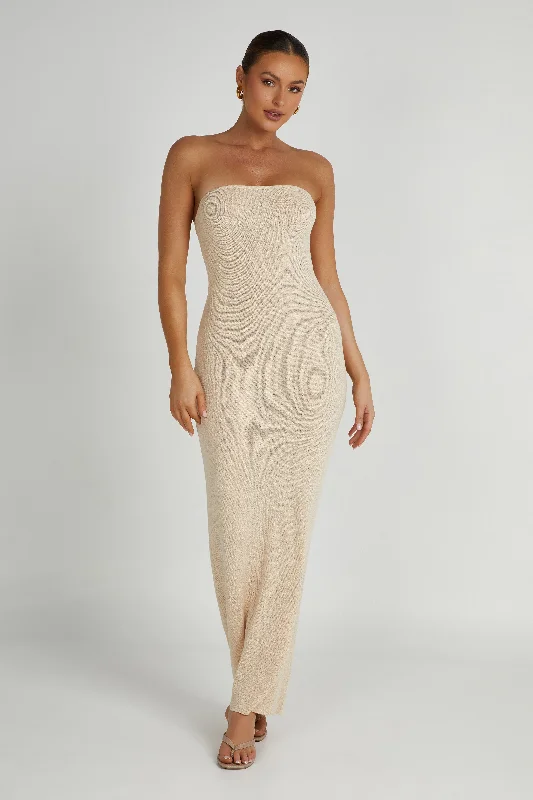 Emmy Strapless Knit Maxi Dress - Wheat Find Your Unique Flair