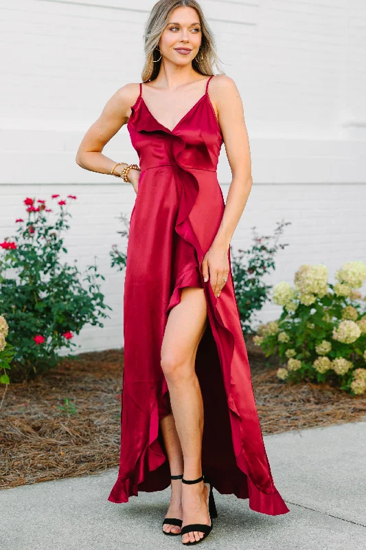 It's Gotta Be Love Burgundy Red Ruffled Maxi Dress Break Fashion Norms