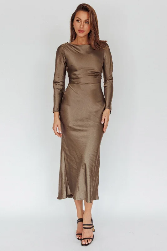 Loveland Cowl Back Midi Dress Olive Timeless Elegant