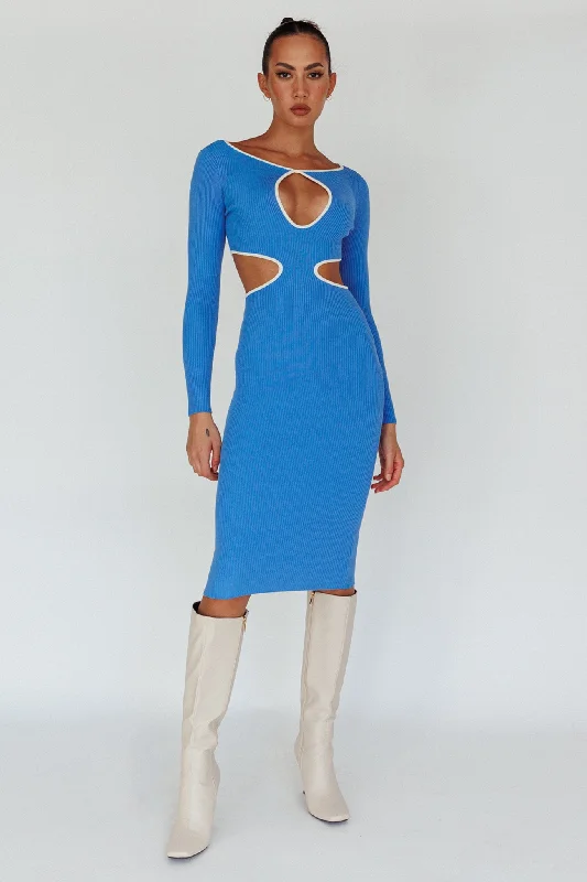 Jovie Keyhole Knit Midi Dress Blue Huge Discounts This Week