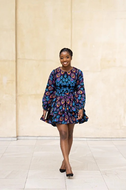 Amina Ankara Mini Dress | Blue and Purple African Print Odd Size Clearance Sale