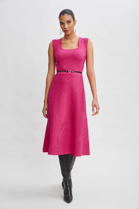 Square Neck Belted Sweater Dress The Epitome Of Modern Women's Fashion