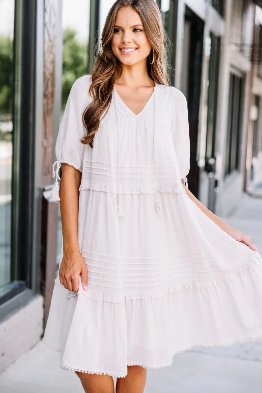 Sweet Mornings Natural White Ruffled Midi Dress Don't Miss Out