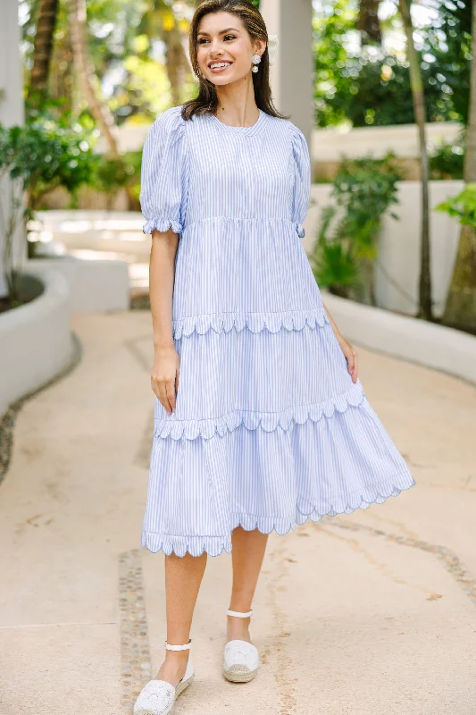 Perfectly Paired Light Blue Striped Midi Dress Elevate Your Wardrobe