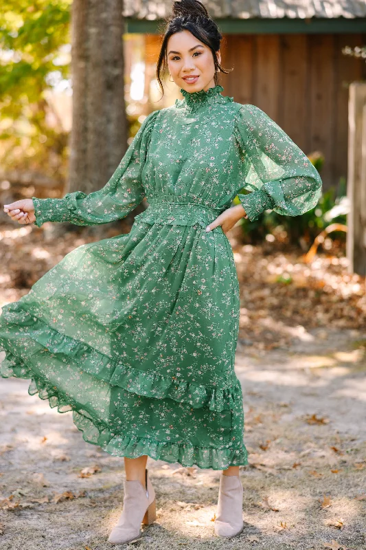 Best Regards Green Ditsy Floral Midi Dress Budget-Friendly Fashion