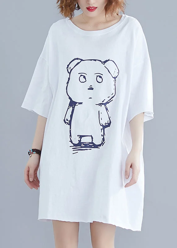 White Bear Print Cotton Holiday Dress Oversized Summer Fashion Forward Outfits