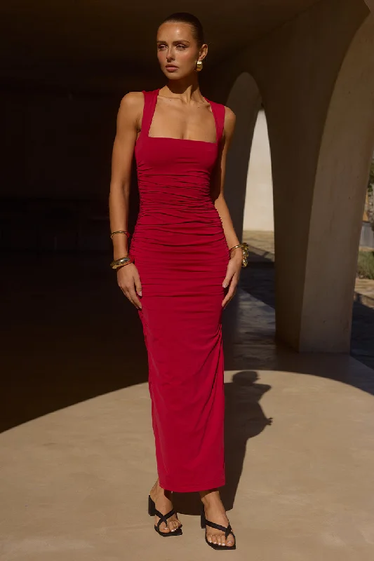 SHARNI MIDI DRESS - CHERRY RED Fashion Frontiers