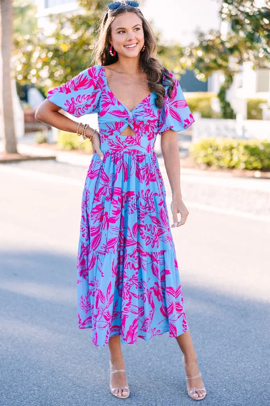 All In The Journey Blue Floral Midi Dress Limited Time Special Offer