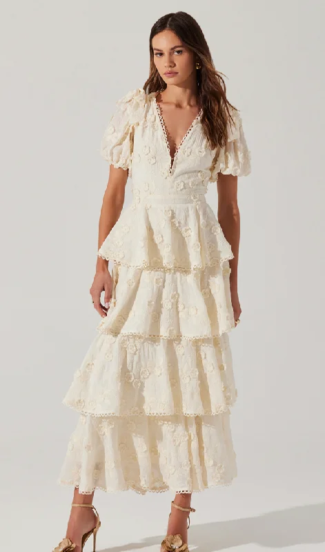 Arianell Ruffle Tiered Maxi Dress with Flower Detail by Astr the Label End Of Season Sale