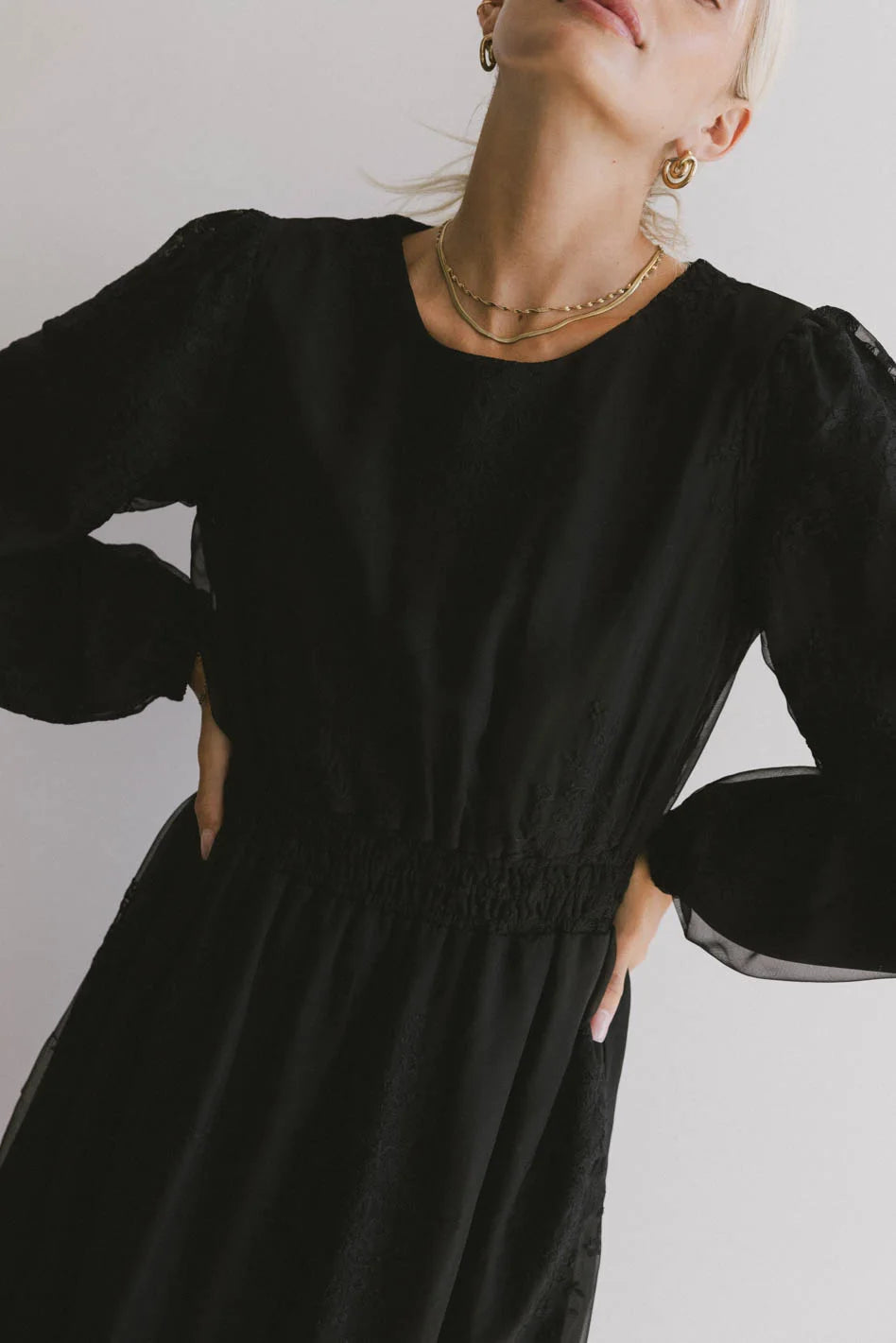 Andee Embroidered Midi Dress in Black Summer Essentials