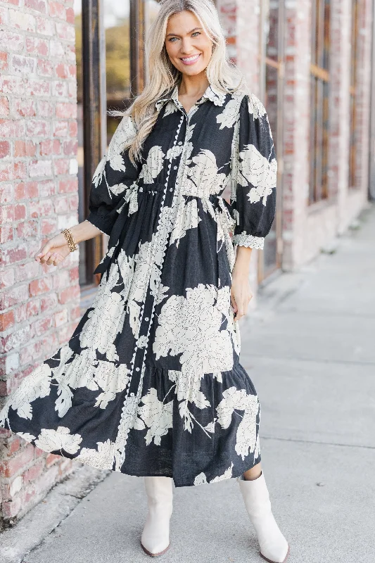 Come Together Black Floral Midi Dress Gorgeous Glamour Collection