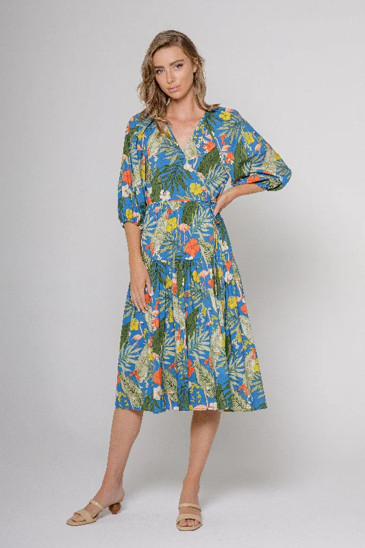 Print Wrap Midi Dress Luxe Layering