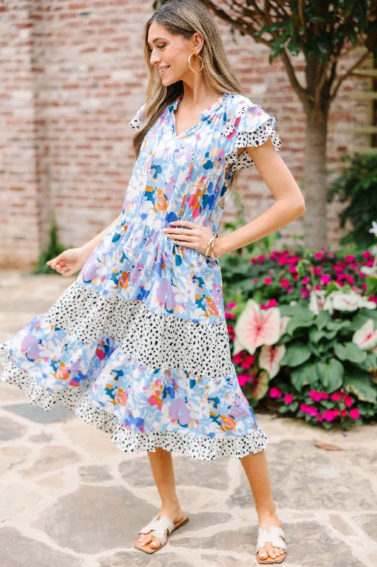 Just Right Light Blue Floral Midi Dress Fashion Forward