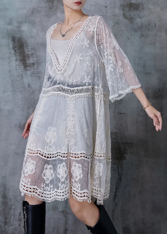 Casual White Embroidered Patchwork Tulle Dresses Summer Insane Discount Onslaught