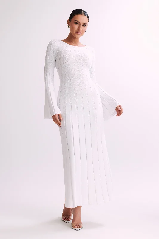 Mabel Long Sleeve Knit Maxi Dress - White Limited Time Offer