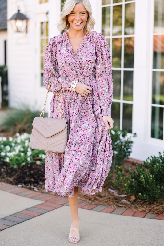 Tell Your Story Dusty Pink Ditsy Floral Midi Dress Fashion-Forward