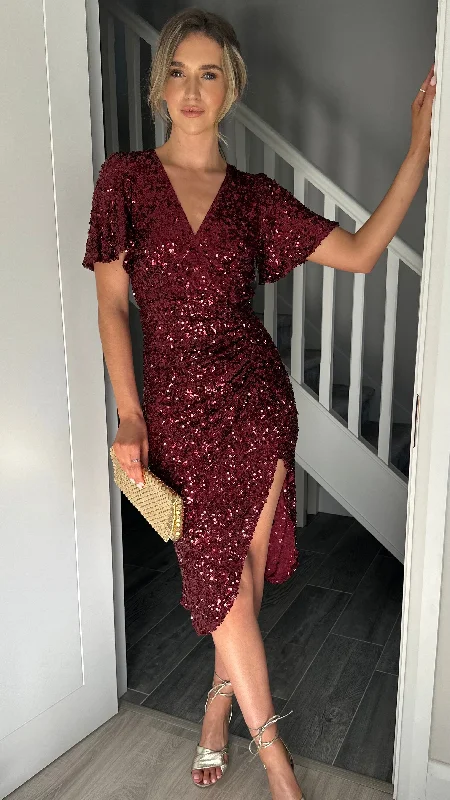 Florence Burgundy Sequin Midi Dress Trend Setting Wardrobe