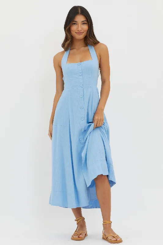 Marybeth Halterneck Midi Dress Blue Boutique Styles