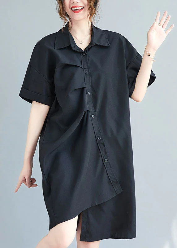 Black Cotton Vacation Dresses Asymmetrical Wrinkled Summer You'Ll Love Us Because