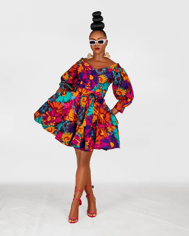 Pamela Ankara Mini Dress | Pink and Blue Multicoloured African Print Flash Sale, Don't Miss