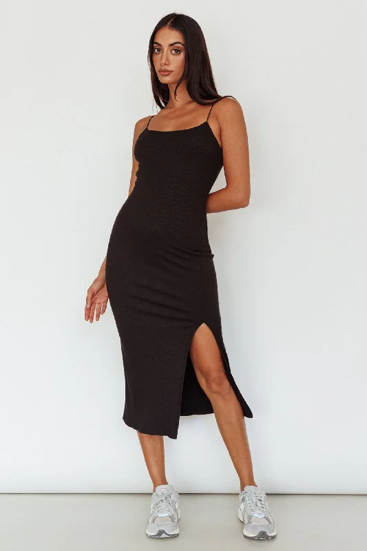 In My Element Split Midi Dress Black Trend Forward Threads For Her